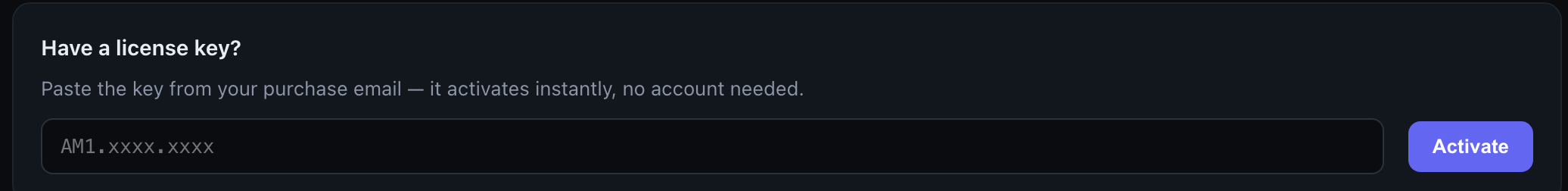 The license key field on the Subscription page with its Activate button